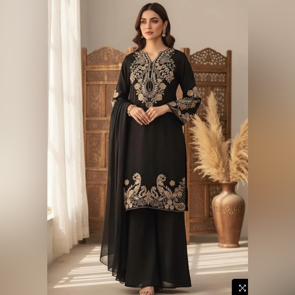 Elegant Black and Gold Embroidered Dress